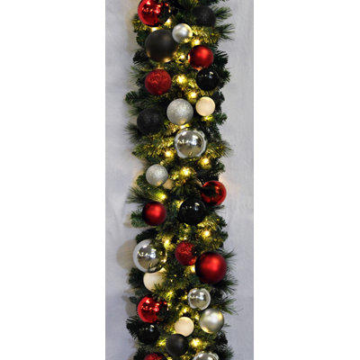 Queens of Christmas 9' Pre-Lit Blended Pine Decorated Garland - Color: Modern Queens of Christmas 9' Pre-Lit Blended Pine Decorated Garland - Color: Modern