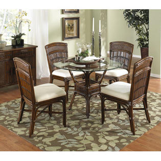 Hospitality Rattan Polynesian Dining Table Set - Fabric: Resort Life Multi Hospitality Rattan Polynesian Dining Table Set - Fabric: Resort Life Multi