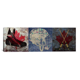 iCanvasART Canada Hockey, Ice Skates, Mask, Sticks 3 Piece Graphic Art on Canvas Set - Size: 12 iCanvasART Canada Hockey, Ice Skates, Mask, Sticks 3 Piece Graphic Art on Canvas Set - Size: 12