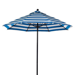 FRANKFORD UMBRELLAS 9' Fiberglass Striped Market Umbrella - Fabric: Turquoise and White Stripe, Pole Type: White Coated Aluminum Pole FRANKFORD UMBRELLAS 9' Fiberglass Striped Market Umbrella - Fabric: Turquoise and White Stripe, Pole Type: White Coated Aluminum Pole