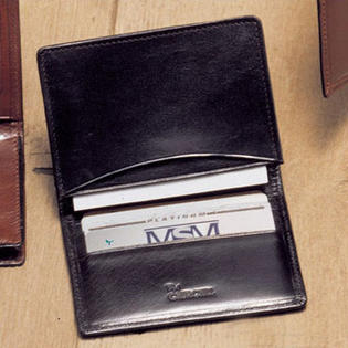 Winn International High Polished Cowhide Aniline Leather Two Fold Business Card Case - Color: Black Winn International High Polished Cowhide Aniline Leather Two Fold Business Card Case - Color: Black