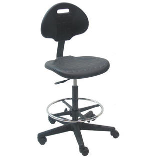 Bench Pro Mid-Back Tall Industrial Office Chair with Adjustable Footring - Material: PolyUrethane, ESD Top Color: Black Bench Pro Mid-Back Tall Industrial Office Chair with Adjustable Footring - Material: PolyUrethane, ESD Top Color: Black