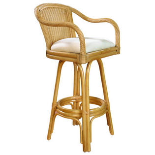 Hospitality Rattan Key West Barstool with Cushion - Seat Color: Beige, Frame Finish: Natural Hospitality Rattan Key West Barstool with Cushion - Seat Color: Beige, Frame Finish: Natural