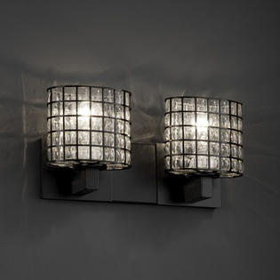 Justice Design Group Wire Glass Modular 2 Light Bath Vanity Light - Finish: Antique Brass, Shade Pattern: Grid with Opal, Shade Type: Oval ... Justice Design Group Wire Glass Modular 2 Light Bath Vanity Light - Finish: Antique Brass, Shade Pattern: Grid with Opal, Shade Type: Oval ...