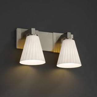Justice Design Group Modular Fusion 2 Light Bath Vanity Light - Shade Type: Short Tapered Cylinder, Shade Color: Opal, Finish: Antique Brass Justice Design Group Modular Fusion 2 Light Bath Vanity Light - Shade Type: Short Tapered Cylinder, Shade Color: Opal, Finish: Antique Brass