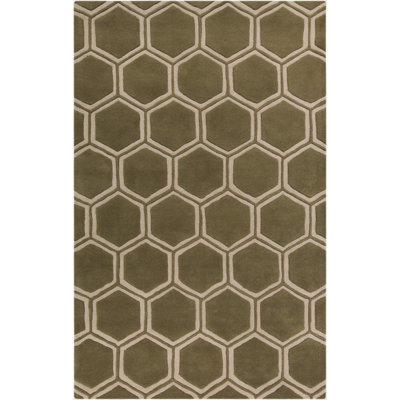 Surya Stamped Olive Geometric Rug - Rug Size: 5' x 8' Surya Stamped Olive Geometric Rug - Rug Size: 5' x 8'