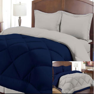 Cathay Home Fashions 3 Piece Peach Skin Reversible Ensemble Comforter Set - Size: King, Color: Patriot Blue / Stone Cathay Home Fashions 3 Piece Peach Skin Reversible Ensemble Comforter Set - Size: King, Color: Patriot Blue / Stone