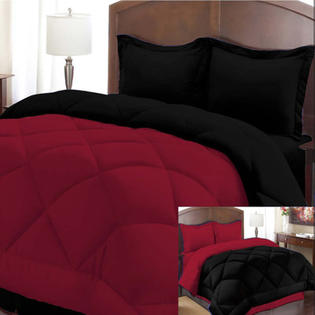 Cathay Home Fashions 3 Piece Peach Skin Reversible Ensemble Comforter Set - Color: Burgundy / Black, Size: Twin Cathay Home Fashions 3 Piece Peach Skin Reversible Ensemble Comforter Set - Color: Burgundy / Black, Size: Twin