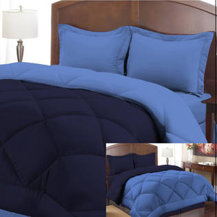 Cathay Home Fashions 3 Piece Peach Skin Reversible Ensemble Comforter Set - Color: Navy / Regatta Blue, Size: Full / Queen Cathay Home Fashions 3 Piece Peach Skin Reversible Ensemble Comforter Set - Color: Navy / Regatta Blue, Size: Full / Queen