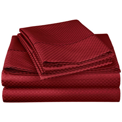 UPC 855031062462 product image for Micro Check 800 Thread Count Rich Cotton Sheet Set - Color: Burgundy, Size: Full | upcitemdb.com