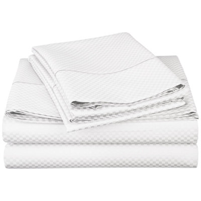 UPC 855031062806 product image for Micro Check 800 Thread Count Rich Cotton Sheet Set - Color: White, Size: King | upcitemdb.com