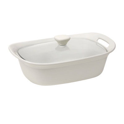 Corningware Etch Square 2.5 Qt Dish with Glass Cover in White Linen