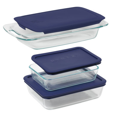 Pyrex Easy Grab 6 Piece Bakeware Set with Blue Plastic Cover