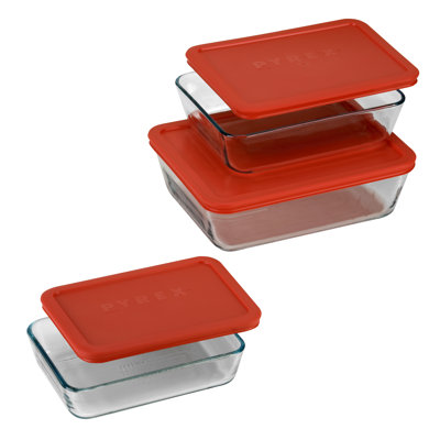 Pyrex 6 Piece Bakeware/Cookware Set with Red Plastic Covers