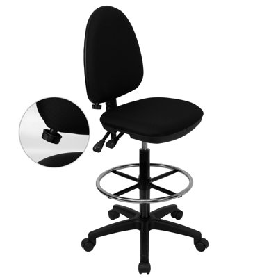 FlashFurniture Mid-Back Multi-Functional Drafting Stool with Adjustable Lumbar Support - Fabric: Navy Blue, Style: With Arms at Sears.com