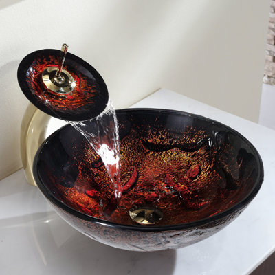 Kraus Lava Glass Vessel Sink  with Pop Up Drain and Mounting Ring - Drain Finish: Gold at Sears.com