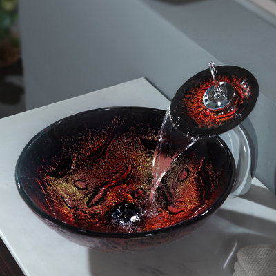 Kraus Lava Glass Vessel Sink  with Pop Up Drain and Mounting Ring - Drain Finish: Satin Nickel at Sears.com