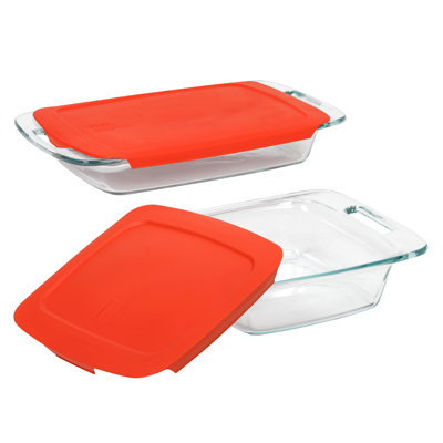 Pyrex Easy Grab 4 Piece Bakeware Set with Red Plastic Cover