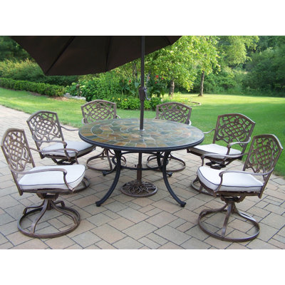 Oakland Living&nbsp; Stone Art 7 Piece Dining Set - Umbrella Color: Brown