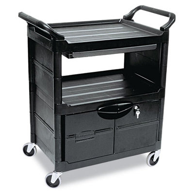 RUBBERMAID COMMERCIAL PRODUCTS Utility Cart with Locking Doors and 2-Shelf in Black at Sears.com