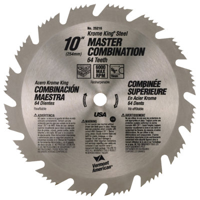 Vermont American 10"64T Krome King Master Combination Circular Saw Blade 25216 at Sears.com