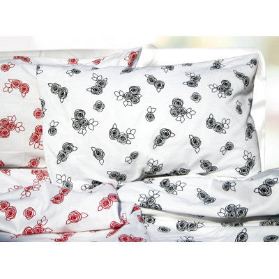 Tribeca Living Rose Printed Extra Deep Pocket Flannel Sheet Set - Color: Black, Size: California King at Sears.com