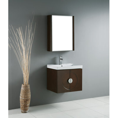 Madeli Genova 24" Wall Mounted Bathroom Vanity Set in Walnut - Finish and Overflow: Roman Cream Stone without Overflow at Sears.com