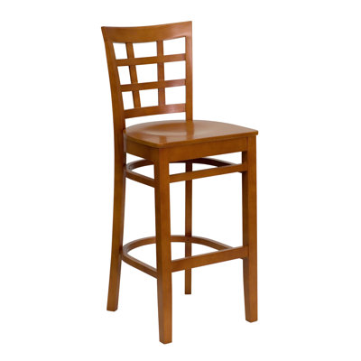 FlashFurniture Hercules Series Window Back Wooden Restaurant Bar Stool -Wood Finish:Cherry, Seat:2.5" Thick black vinyl upholstered seat, Quant at Sears.com