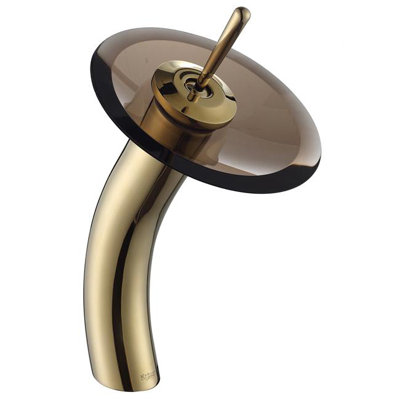 kraus Bathroom Combos Single Hole Waterfall Faucet Less Handles -Sink Glass:Clear Black, Faucet Finish:Gold, Optional Accessory:w/ Pop at Sears.com