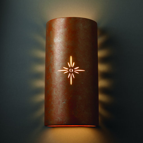 Justice Design Group Sun Dagger Open Top and Bottom Big Cylinder Outdoor Wall Sconce - Finish: Hammered Copper, Cutout Option: Texas Star at Sears.com