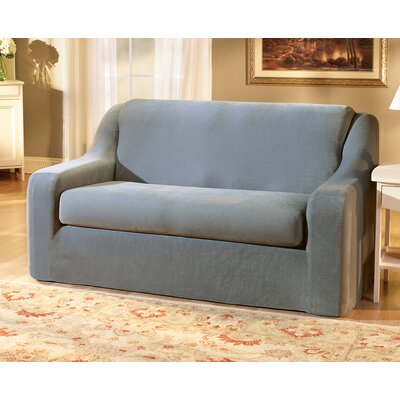 Stretch Pique Separate Seat Loveseat Slipcover - Color: Federal Blue