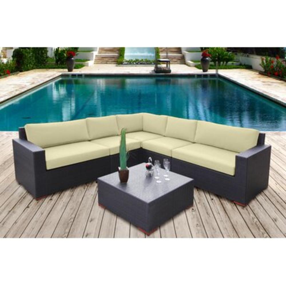 Pasadina Conversation Sectional 6 Piece Deep Seating Group with Cushions - Fabric Color: Ivory