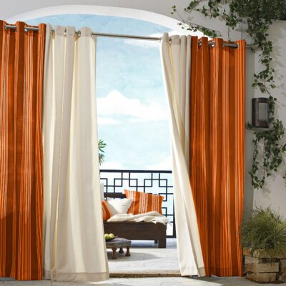 Outdoor Stripe Grommet Top Single Curtain Panel - Size: 84" H x 50" W, Color: Orange