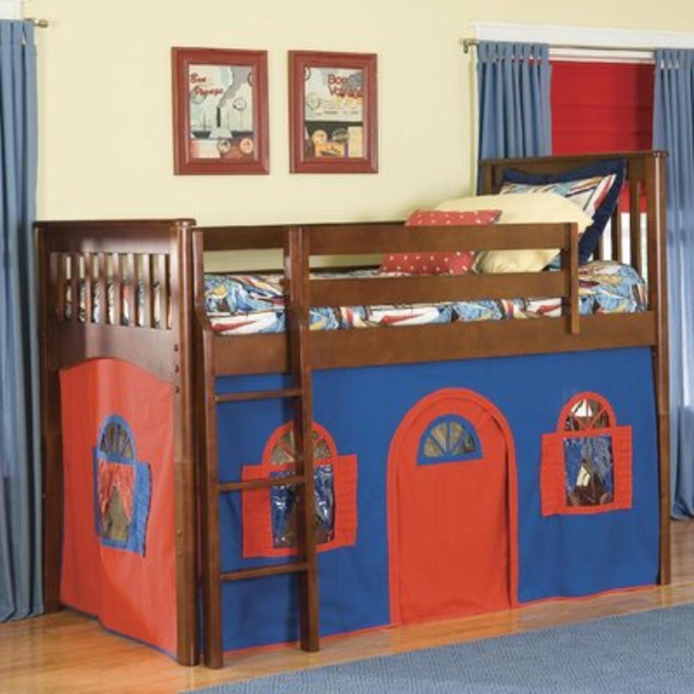 Mission Twin Low Loft Bed with Bottom Curtain and Built-In Ladder - Configuration: Low Loft Bed with Bottom Curtain