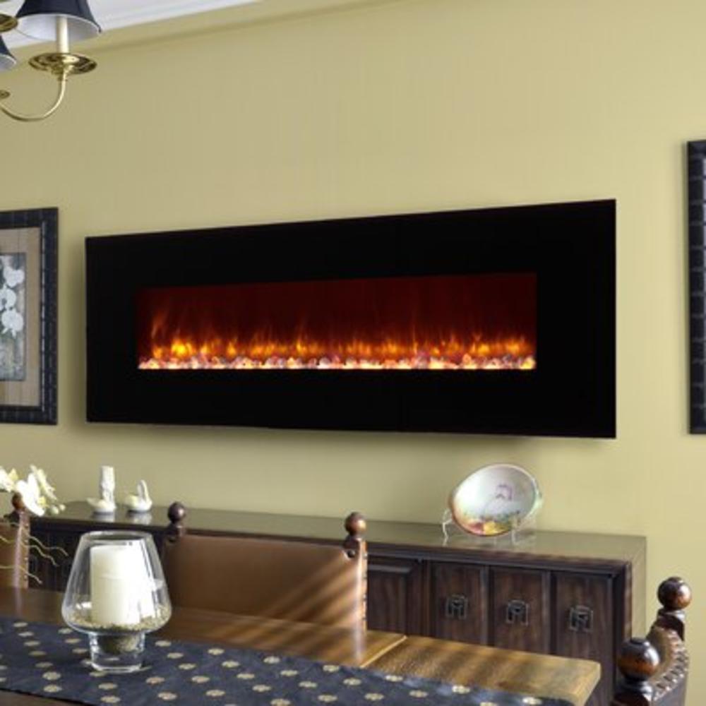 LED Wall Mount Electric Fireplace - Insert Style: Pebble