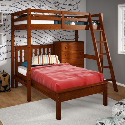 Donco Kids Twin Over Twin L-Shaped Bunk Bed with 5 Drawer Chest