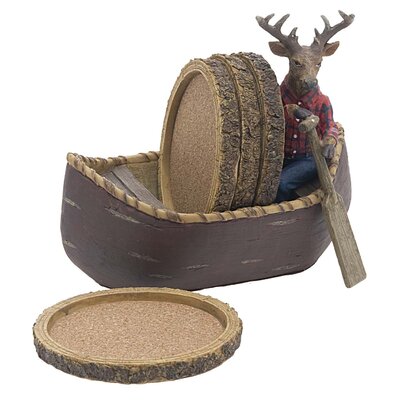 5 Piece Deer in Canoe Ceramic Coaster Gift Set