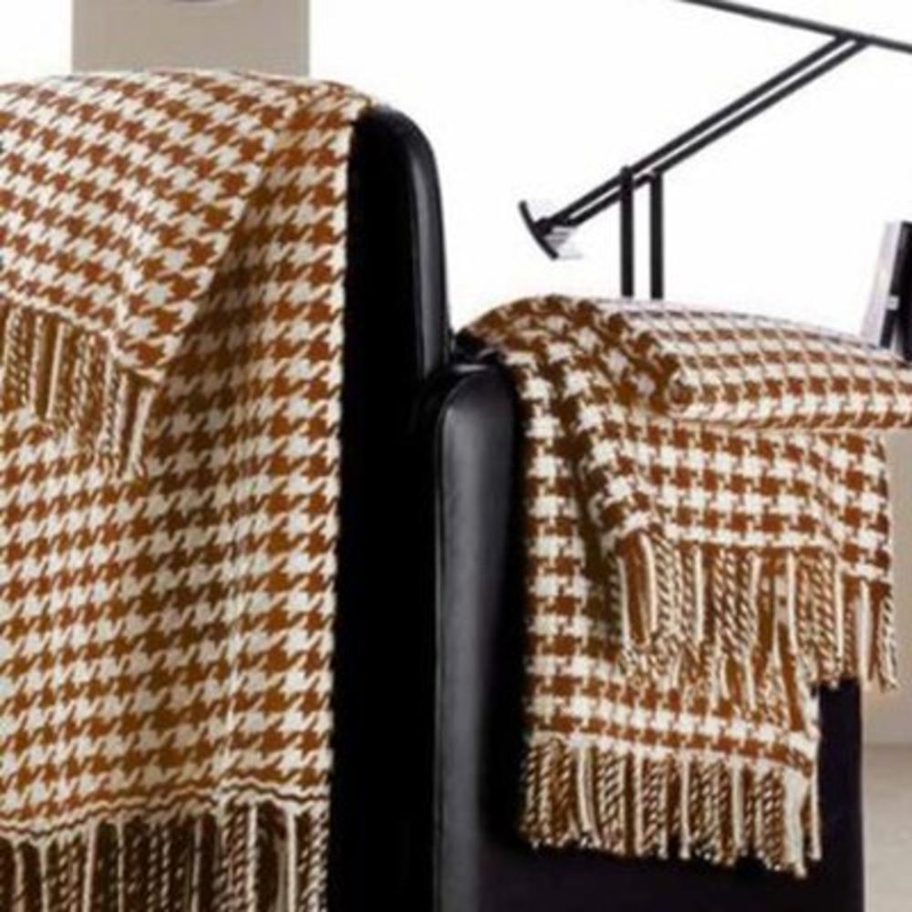 100% Cashmere Houndstooth Throw - Color: Brown & White