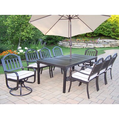 Rochester Dining Set with Cushions and Umbrella - Umbrella Color: Beige