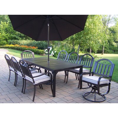 Rochester Dining Set with Cushions and Umbrella - Umbrella Color: Brown