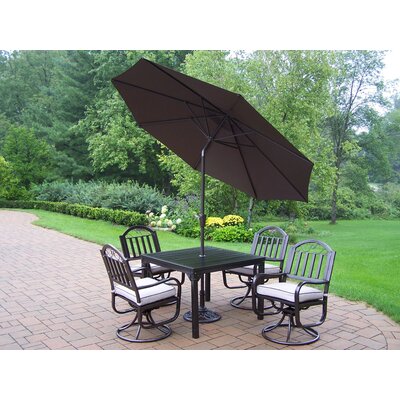 Rochester Dining Set with Cushions and Umbrella - Umbrella Color: Brown