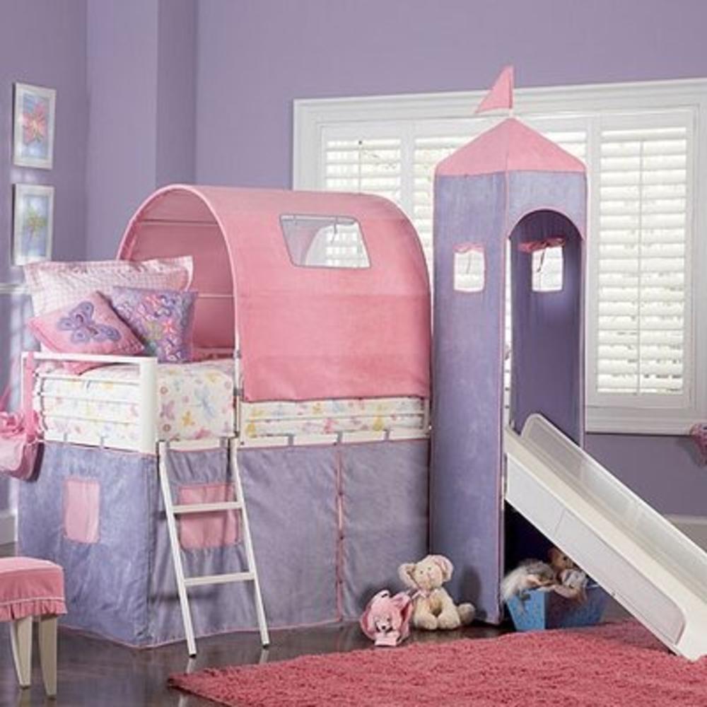 Princess Twin Castle Loft Bed and Slide with Tent and Slide