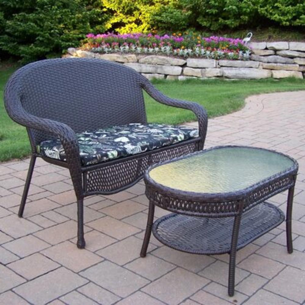 Elite Resin Wicker 2 Piece Lounge Seating Group Set - Fabric: Striped