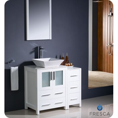 Torino 36" Single Modern Bathroom Vanity Set with Mirror - Base Finish: White