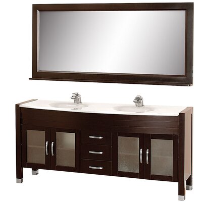 Daytona 71" Double Bathroom Vanity Set with Mirror - Base Finish: Espresso  Top Finish: White Stone with Integral Sink