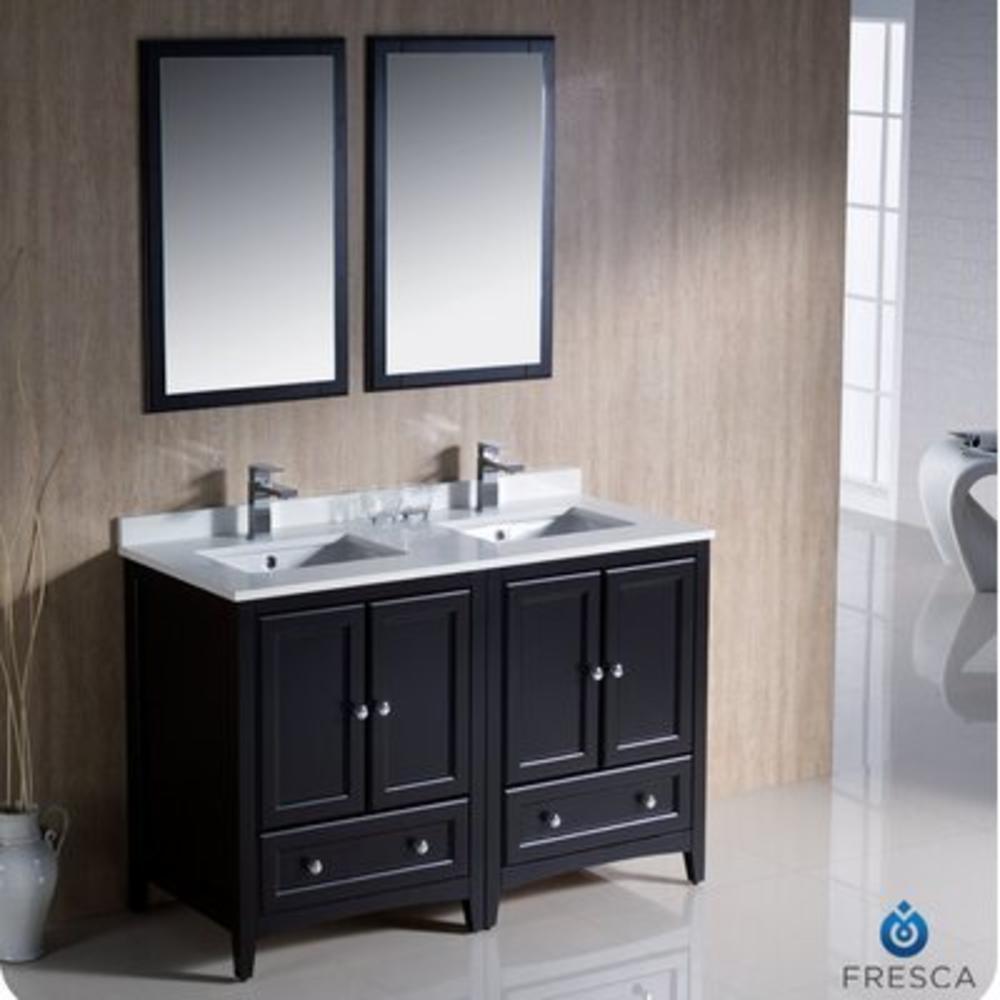 Oxford 48" Double Traditional Bathroom Vanity Set with Mirror - Finish: Espresso