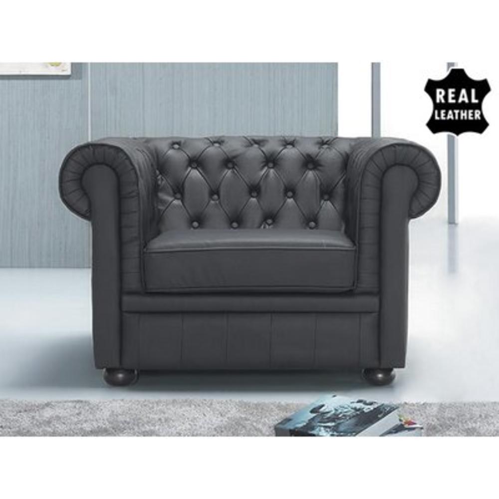 Chesterfield Leather Arm Chair - Color: Black
