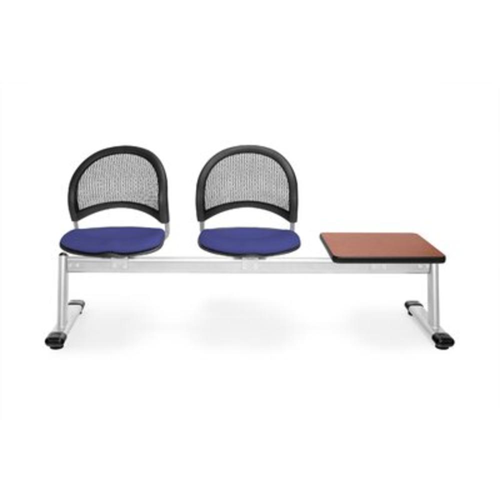 Stars and Moon Two Chair Beam Seating with Lumbar Support - Seat Cover: Royal Blue  Table Finish: Cherry