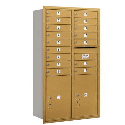 4C Horizontal Mailbox 15 Door High Unit Double Column 16 Doors and 2 Parcel Lockers Rear Loading USPS Access  - Color: Gold