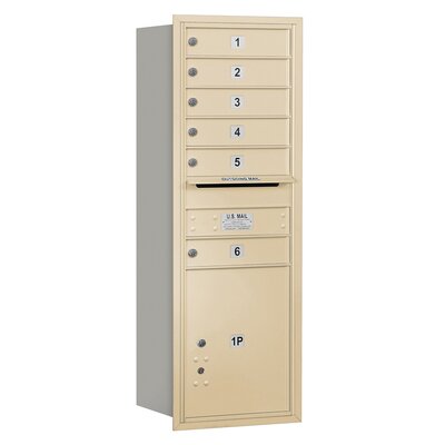 4C Horizontal Mailbox 13 Door High Unit Single Column 6 Doors and 1 Parcel Locker Rear Loading USPS Access  - Color: Sandstone